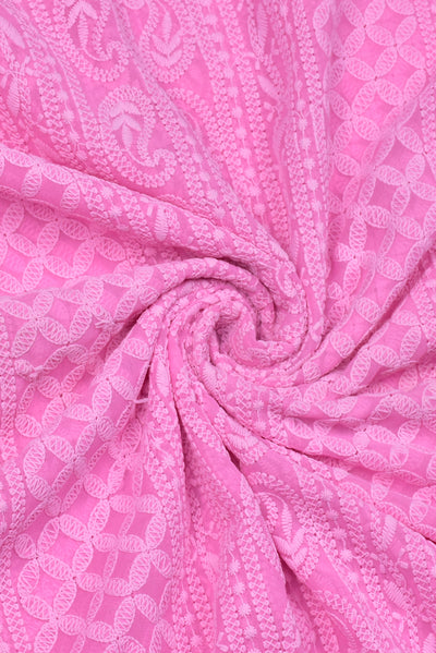 Baby Pink Kashida Work Lucknowi Chikan Fabric