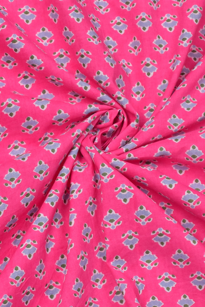 (Cut Piece 0.50 Mtr) Pink Flower Print Cotton Fabric