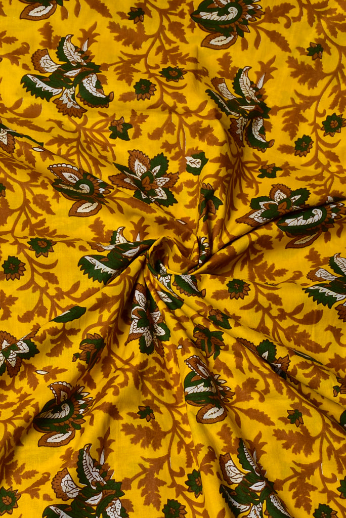 Yellow Flower Print Cotton Fabric