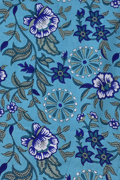 Blue Flower Print Cotton Fabric