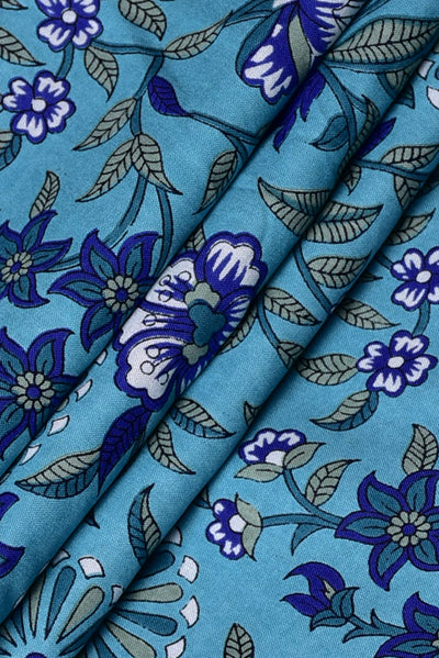 Blue Flower Print Cotton Fabric