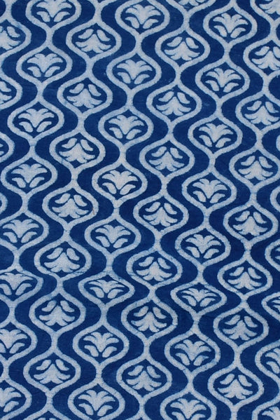 (Cut Piece 0.60 Mtr) Blue Leaf Print Cotton Fabric