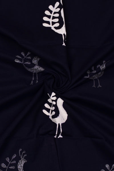 Black Bird Print Cotton Fabric