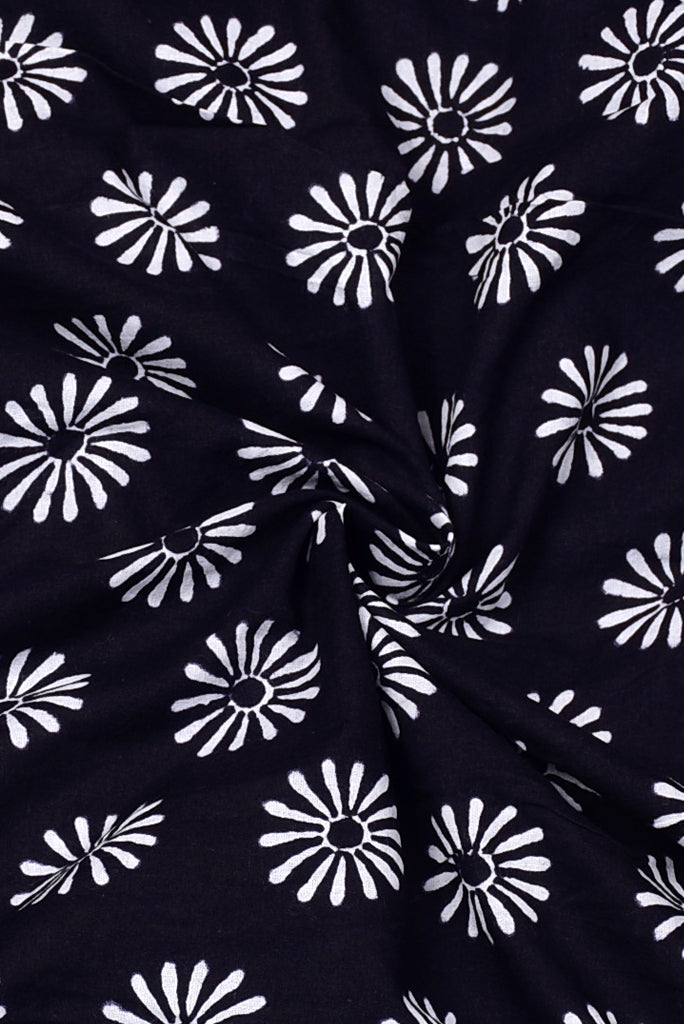 Dark Blue Flower Print Cotton Fabric