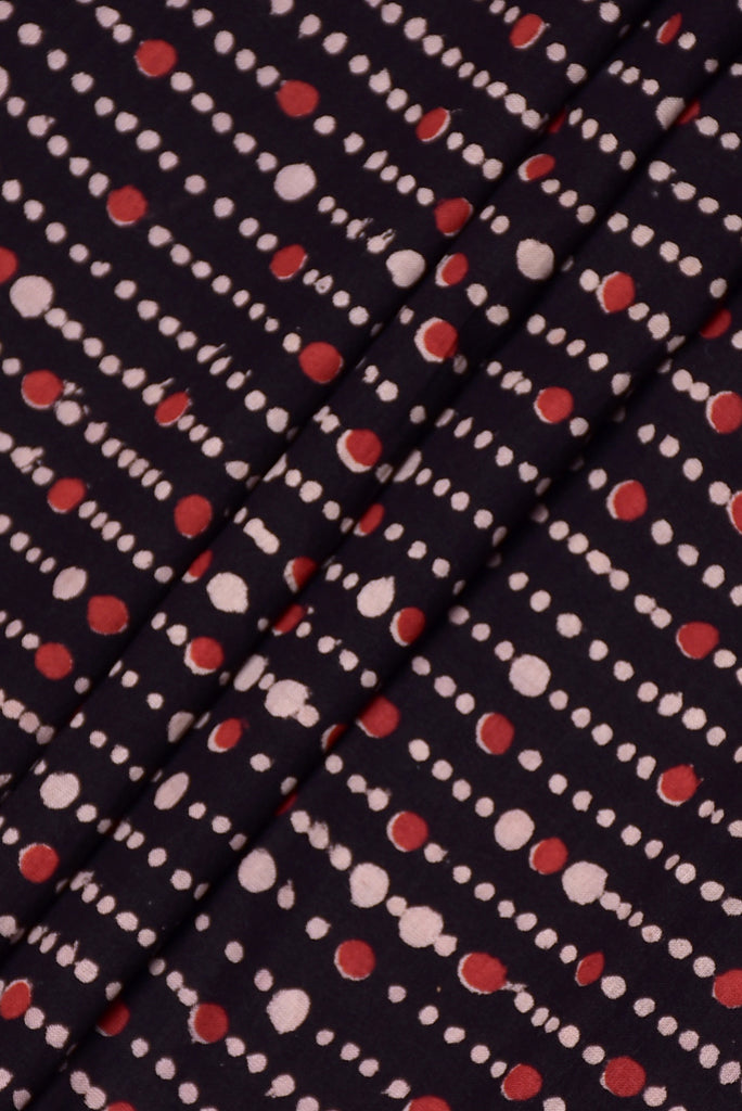 (Cut Piece 0.55 Mtr) Black Polka Dots Print Cotton Fabric