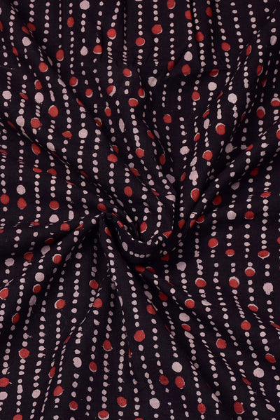 (Cut Piece 0.55 Mtr) Black Polka Dots Print Cotton Fabric