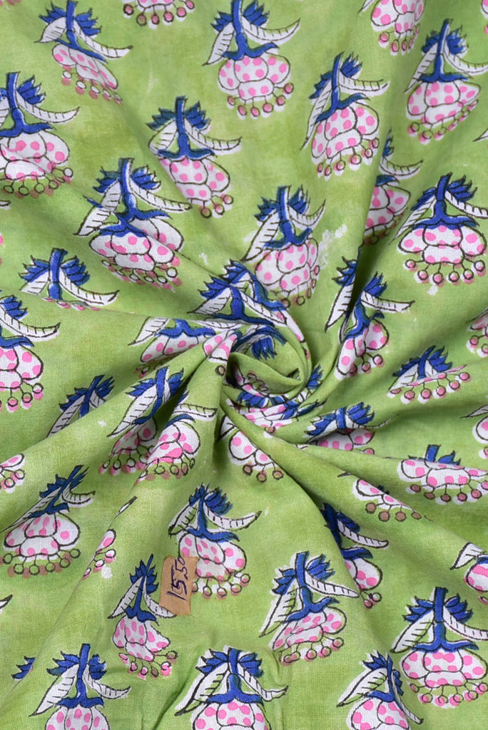 Green Flower Print Cotton Fabric