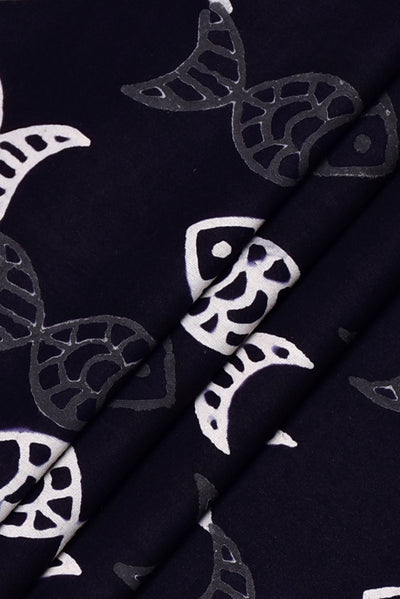 Black Fish Print Cotton Fabric