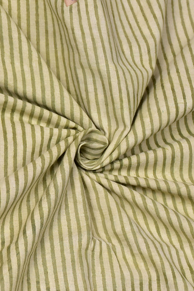 Light Green Stripes Print Cotton Fabric