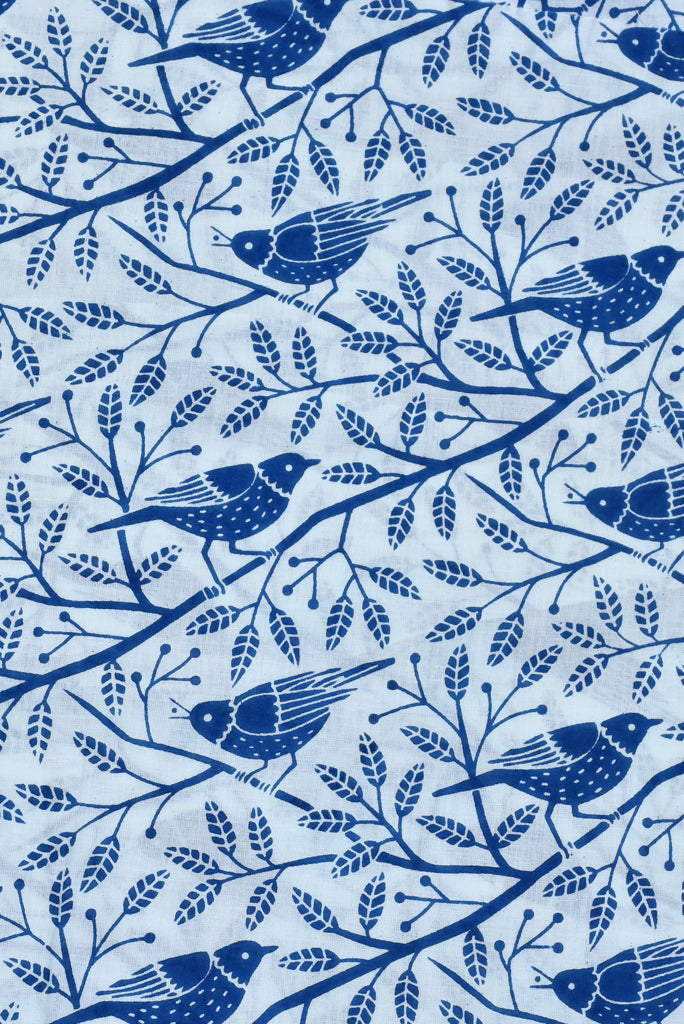Blue Bird Print Cotton Fabric