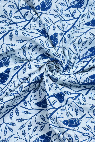 Blue Bird Print Cotton Fabric