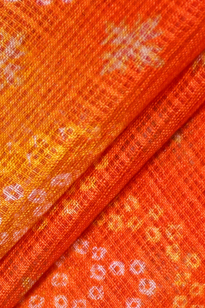 Orange n Yellow Bandhej Print Kota Doria Fabric