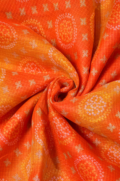 Orange n Yellow Bandhej Print Kota Doria Fabric