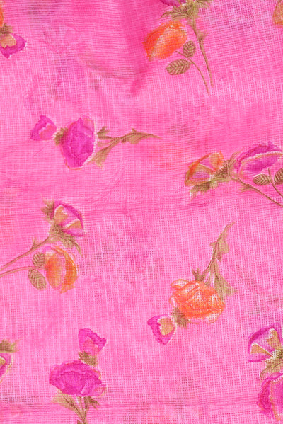 Light Pink Flower Print Kota Doria Fabric