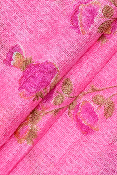 Light Pink Flower Print Kota Doria Fabric