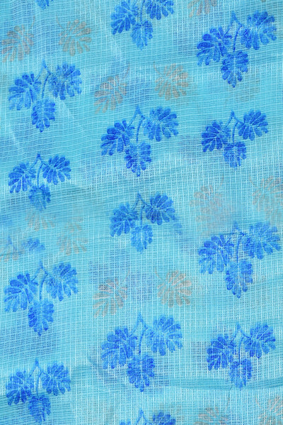 Sky Blue Flower Print Kota Doria Fabric