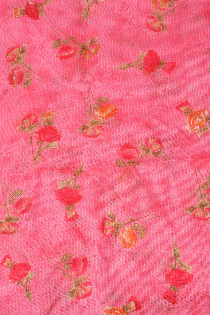 Peach Flower Print Kota Doria Fabric