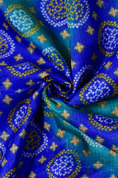 Blue Bandhej Print Kota Doria Fabric
