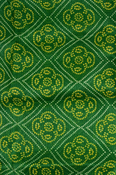 Green Bandhej Print Kota Doria Fabric