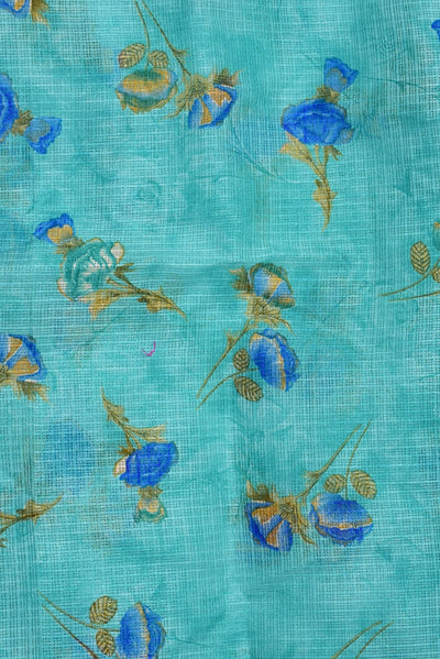 Mint Blue Flower Print Kota Doria Fabric