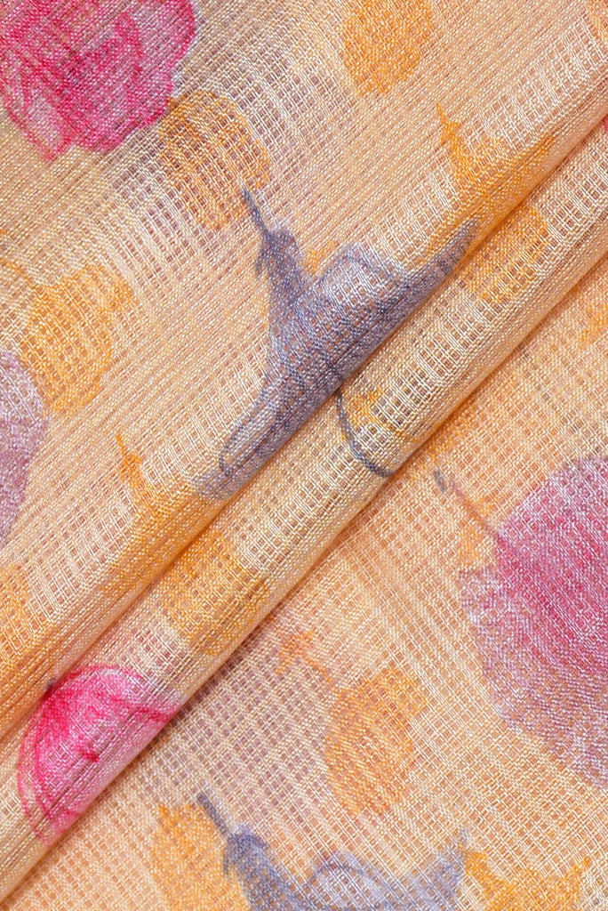 Pink n Blue Flower Print Kota Doria Fabric