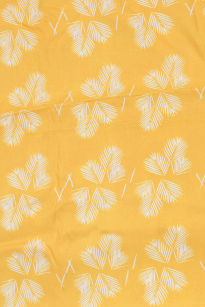 Yellow Leaf Print Rayon Fabric