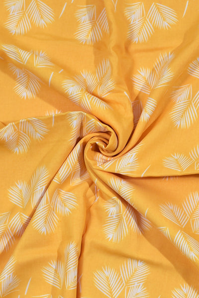 Yellow Leaf Print Rayon Fabric