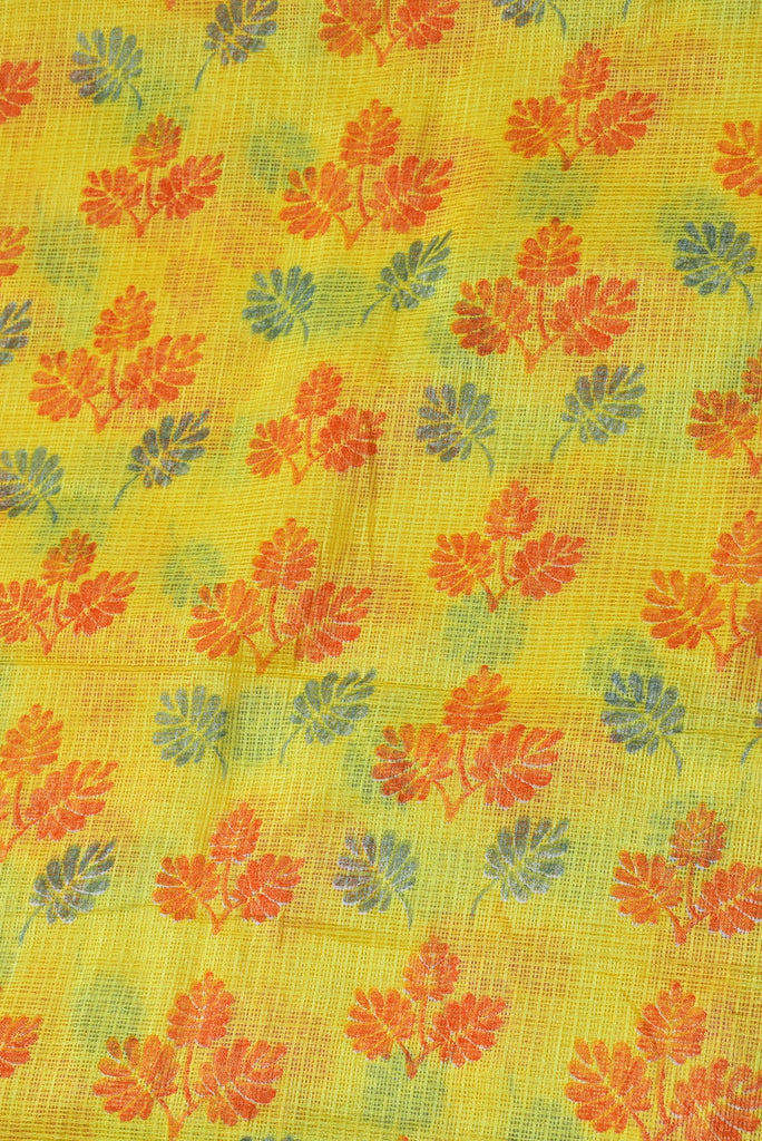 Yellow Flower Print Kota Doria Fabric