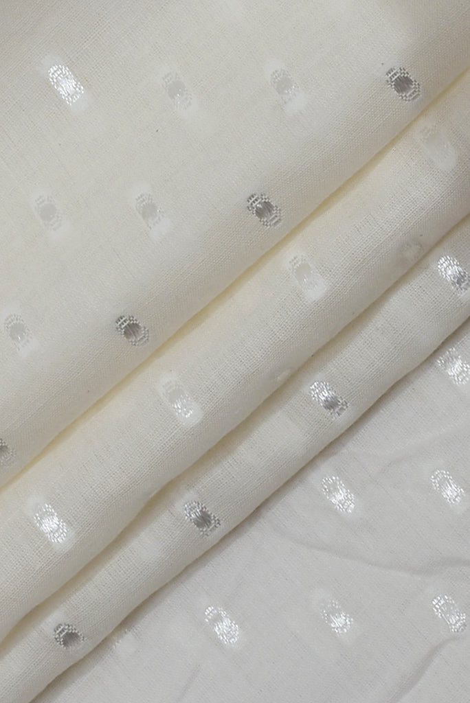 White Self Dot Print Mul Cotton Fabric
