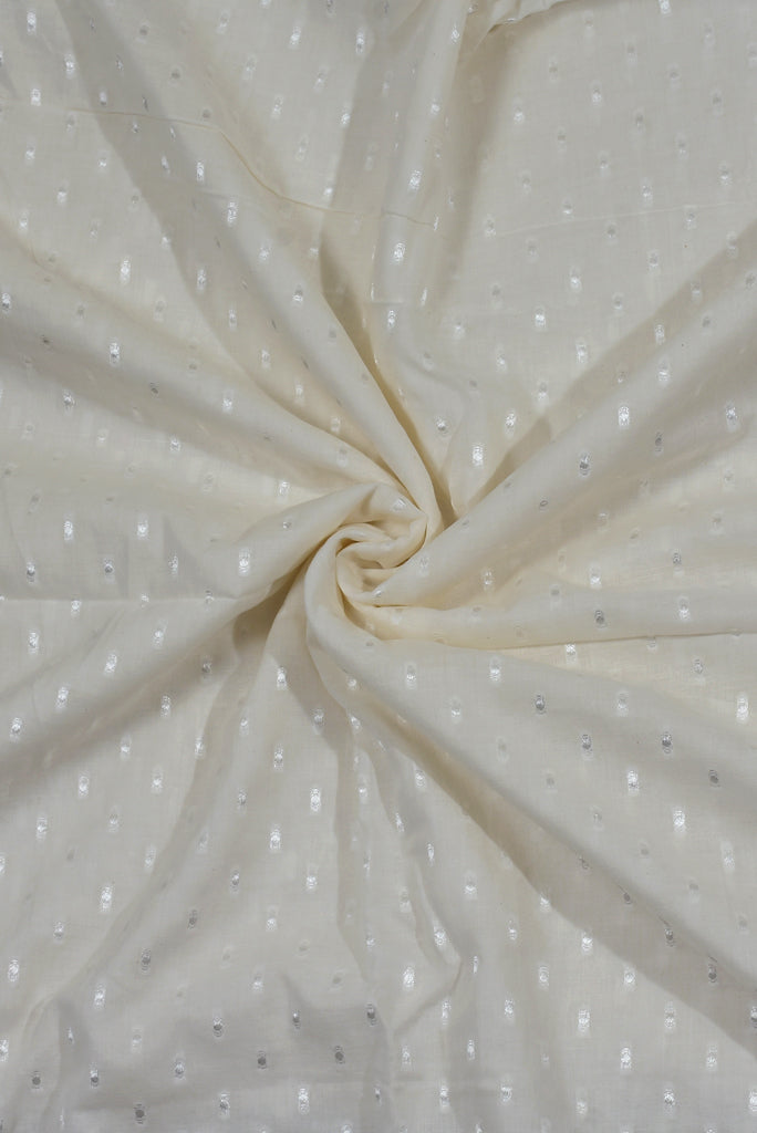 White Self Dot Print Mul Cotton Fabric