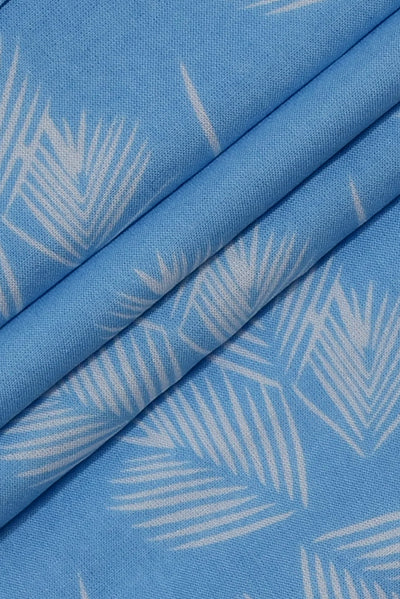 Sky Blue Leaf Print Rayon Fabric