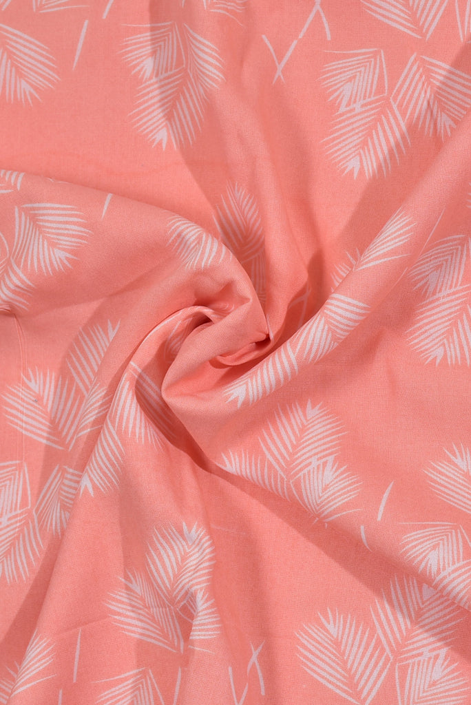 Peach Leaf Print Rayon Fabric