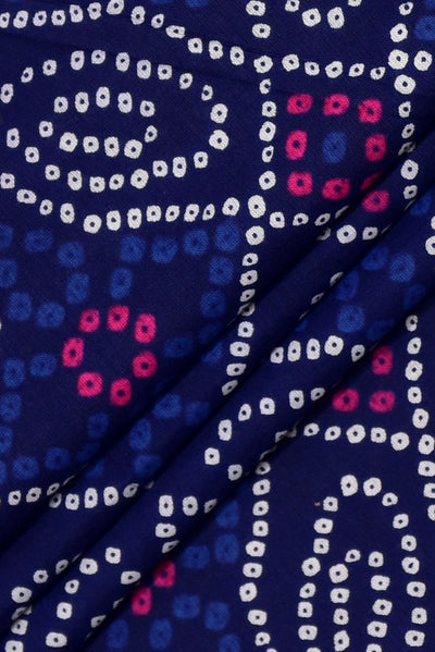 Navy Blue Bandhej Print Cotton Fabric