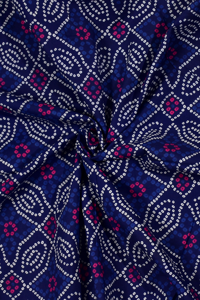 Navy Blue Bandhej Print Cotton Fabric