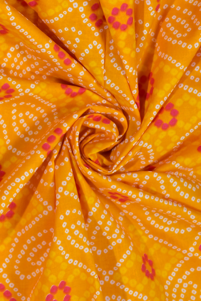 Yellow Bandhej Print Cotton Fabric