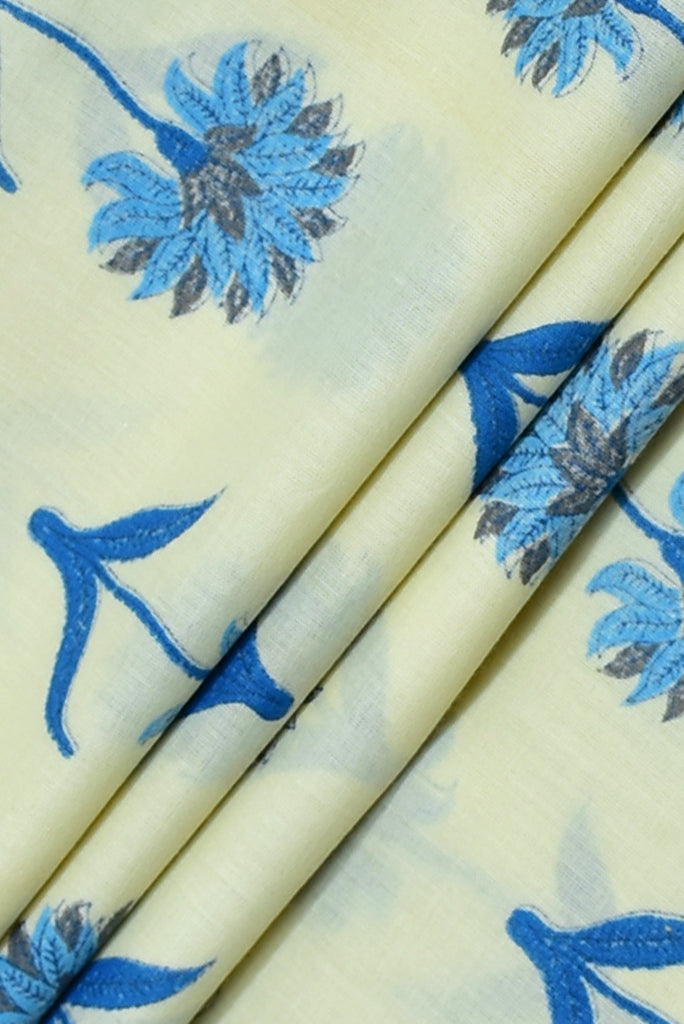 Pale Blue Flower Print Rayon Fabric