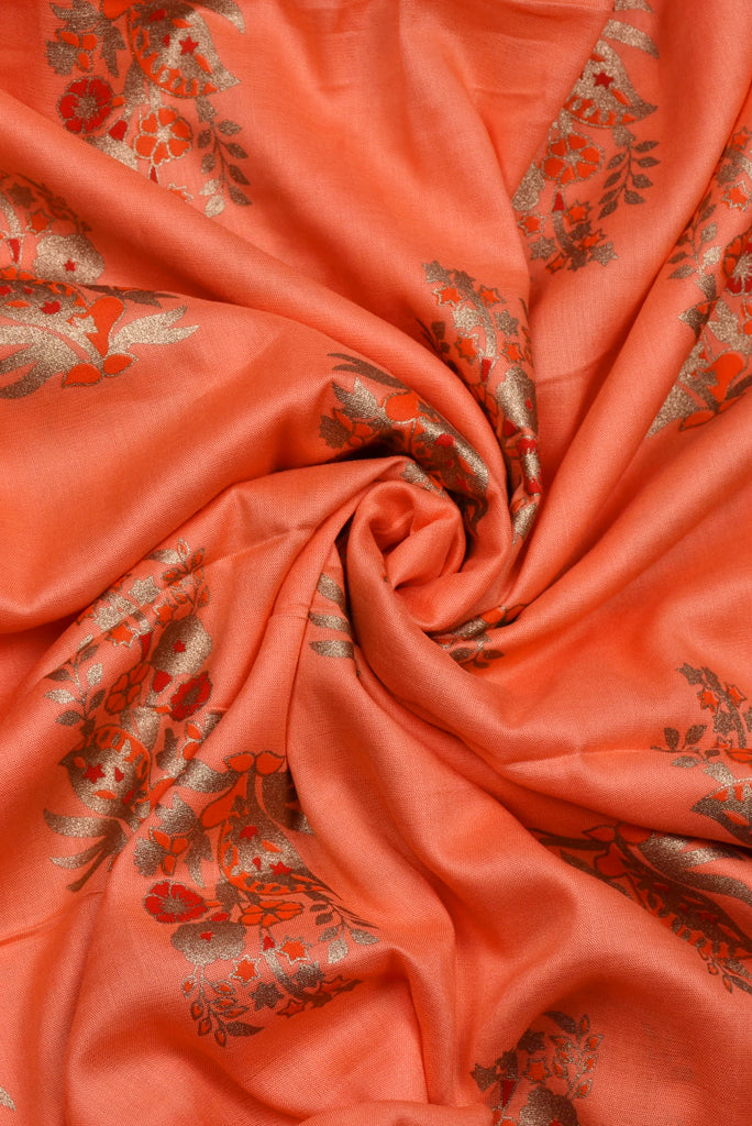 Peach Gold Flower Rayon Fabric