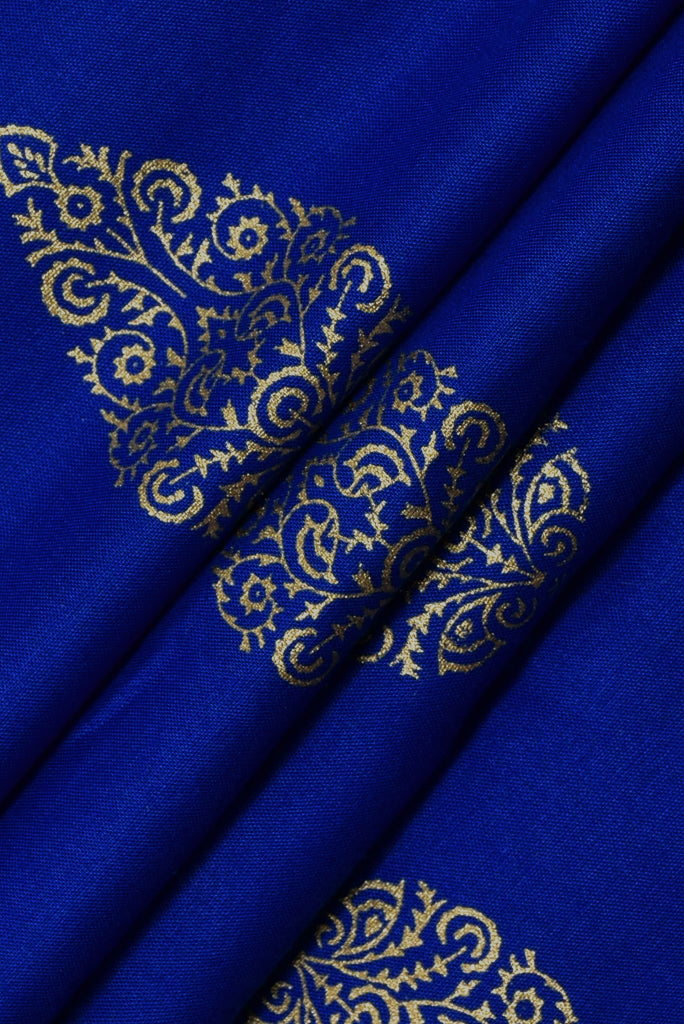 (Cut Piece 0.55 Mtr) Blue Butta Print Rayon Fabric