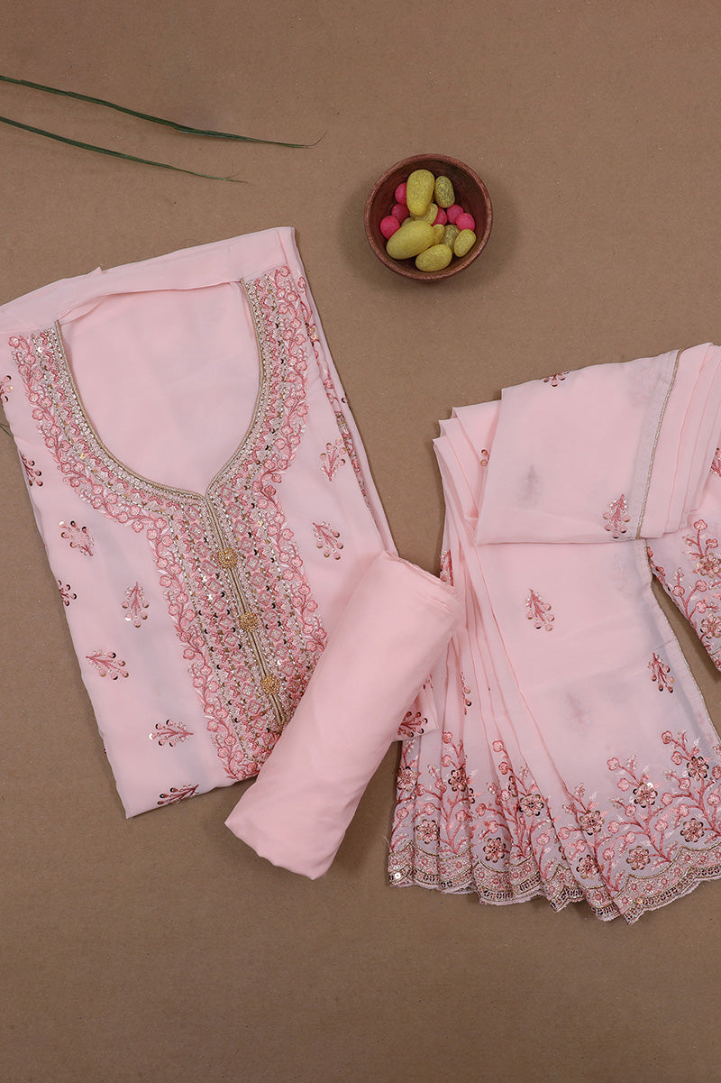 Light Pink Georgette Embroidery Unstitched Suit Set with Dupatta