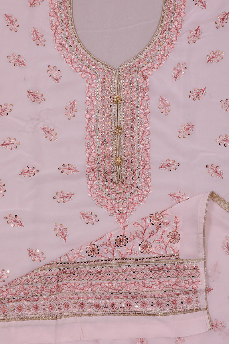 Light Pink Georgette Embroidery Unstitched Suit Set with Dupatta
