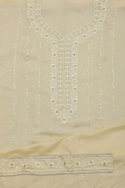 Light Yellow Jaam Silk Cotton Unstitched Suit Set with Dupatta