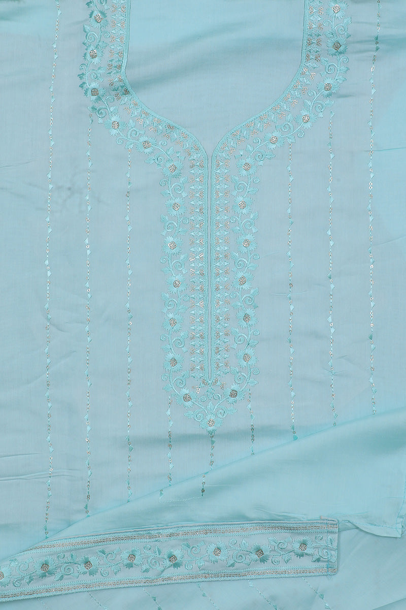 Sky Blue Jaam Silk Cotton Unstitched Suit Set with Dupatta