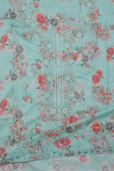 Blue Floral Jaam Silk Cotton Unstitched Suit Set with Dupatta