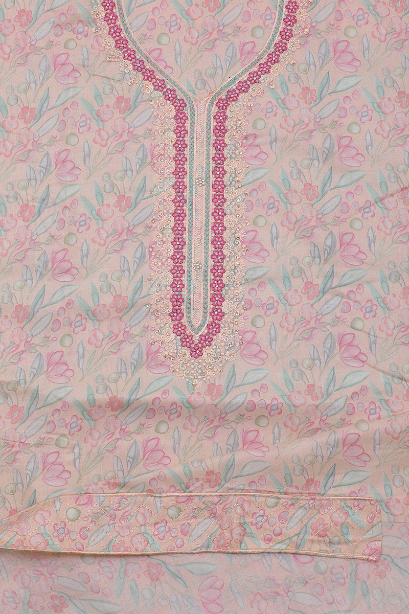 Peach Fancy Jaam Silk Cotton Unstitched Suit Set with Dupatta