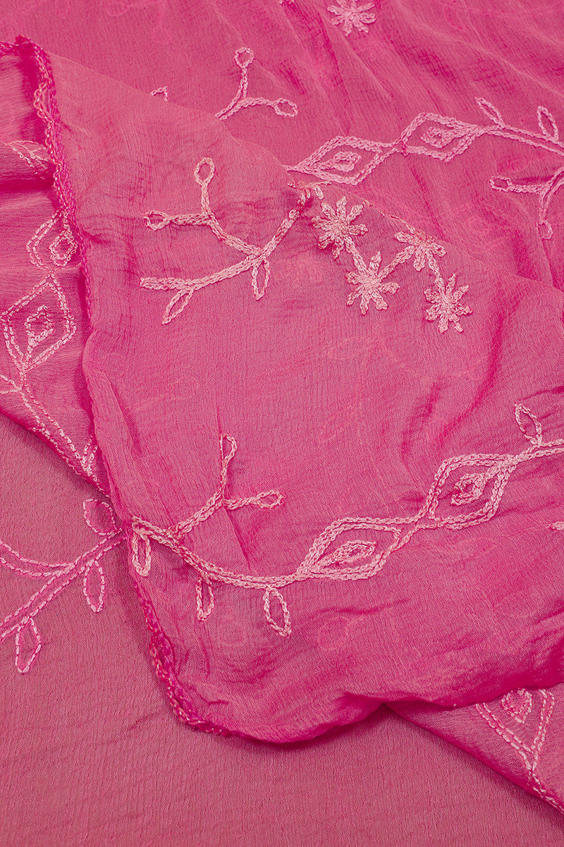 Pink Flower Heavy Work Georgette Unstitched Suit Set with Dupatta