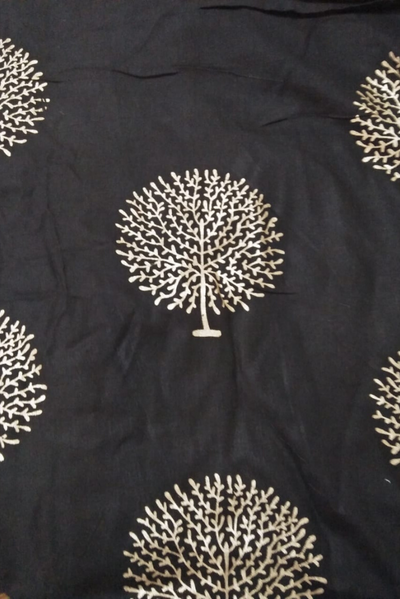 Black Gold Leaf Print Rayon Fabric