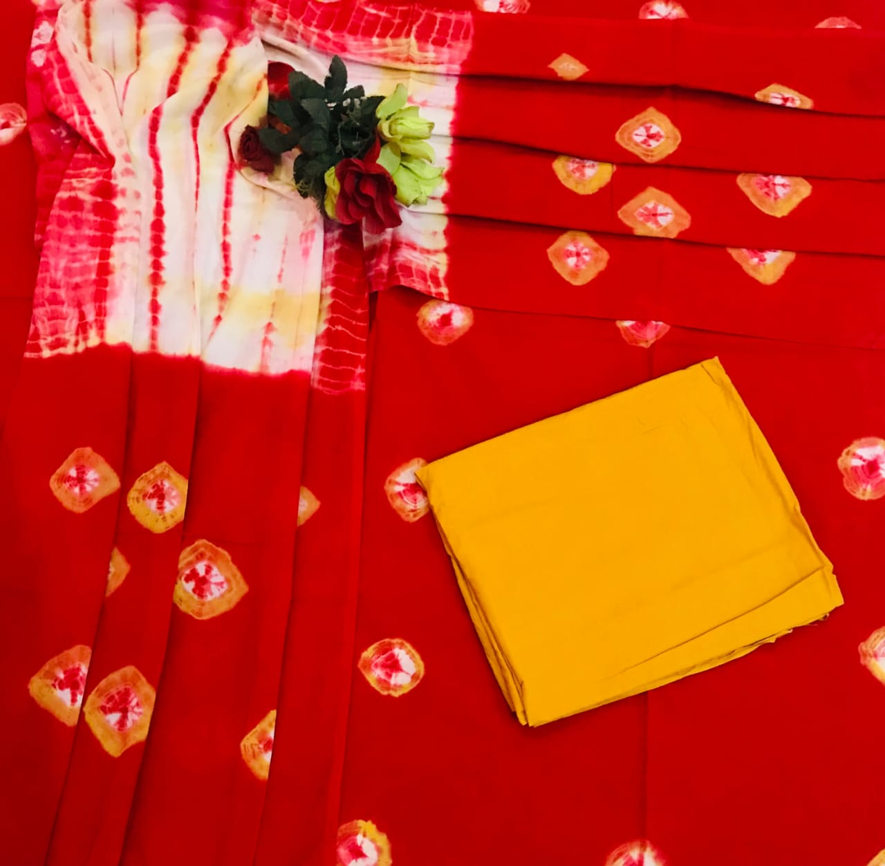 Red Printed Cotton Suit Set with Cotton Duppatta