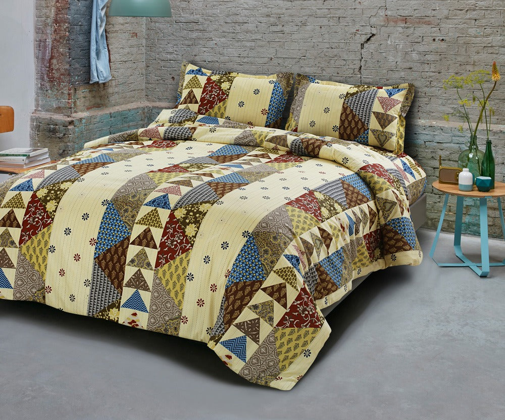 Very Beautiful Multi Color Geometric Printed King Size XL Premium Twill Cotton Bed Sheet