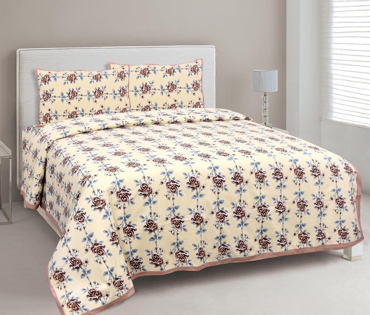 Yellow Flower Print King Size Cotton Bed Sheet