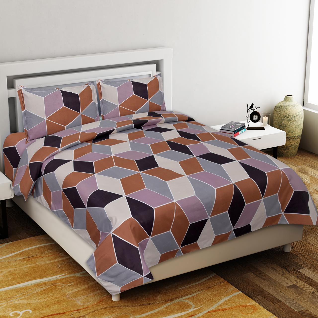 Multi Color Cubes Print King Size Poly Cotton Bed Sheet